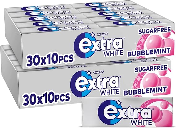 Wrigley's Extra Chewing Gum Bubblemint Flavour Sugar Free, 60 Packs of 10 Pieces