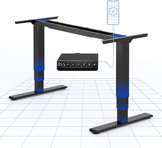 Flexispot Height-Adjustable Desk Frame with Dual Motor 3-step columns for 60-125cm height adjustment flexible table frame for sit-stand workstations with USB port (Black)