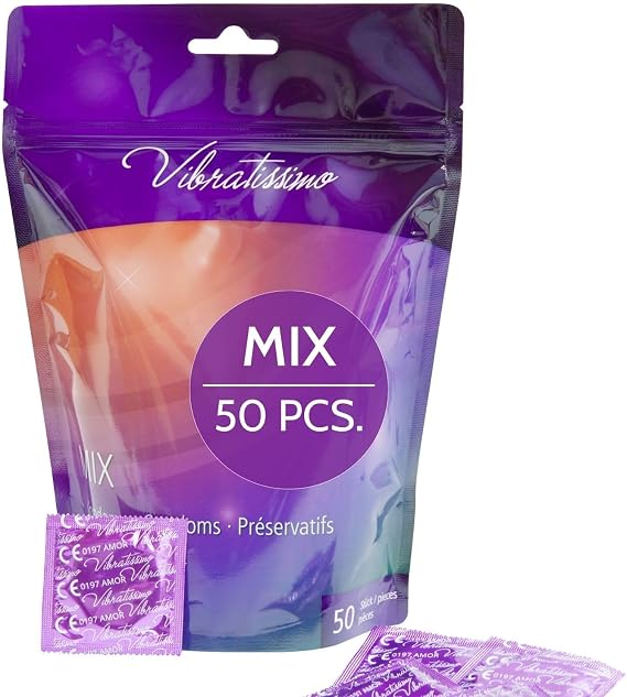 VIBRATISSIMO Condoms Mix 50-Pack I Feel-Real & Extra Lubricated I Condoms for Men I Bag Thin Wall Thickness & Aromatized I Kondoms Ultra-Thin