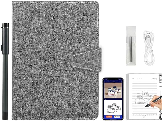 Digital Sketchbook,Smart Digital Notebook & Drawing Pad, A5 Erasable Paper with 5 Spare Refills, Smart Sync Pen and Notebook Set for Drawing, Writing, and Note-Taking,Gray A