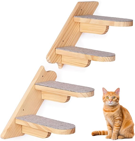 Wall Mounted Cat Climbing Rack - Wooden Four Step Ladder Furniture Covered With Plush