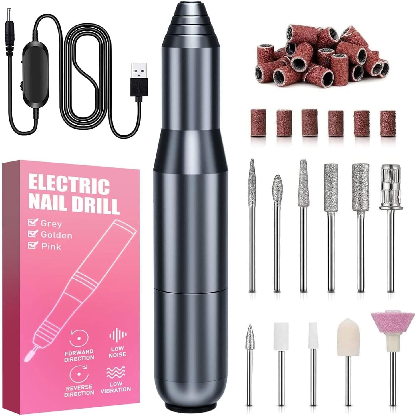 FOLAI Electric Nail Files, Professional Nail Drill for Acrylic Nails Gel, Electric Nail Drill 25000 RPM, Adjustable Speed E File for Nails, for Beginner Girl Women Mum （Black）