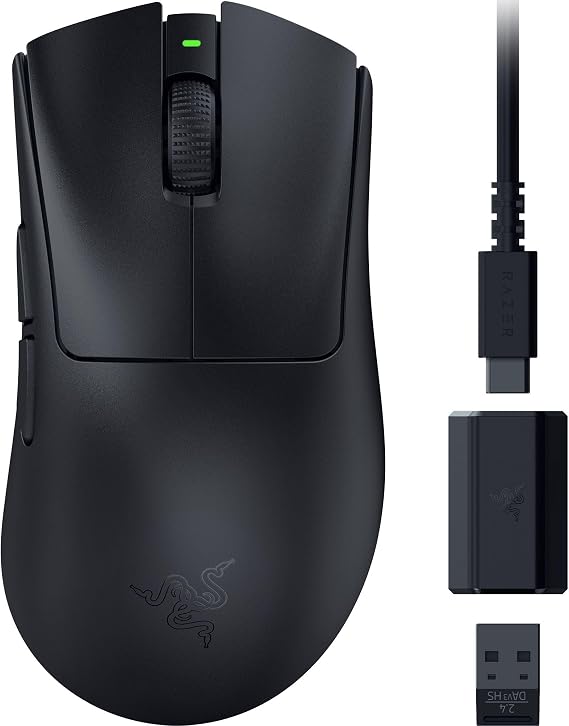 Razer DeathAdder V3 HyperSpeed - Ultra leichte kabellose ergonomische E-Sport Gaming-Maus mit 26K DPI (55g leicht Soft-Touch-Beschichtung 100 Stunden Laufzeit HyperSpeed mit 8K Hz) Schwarz