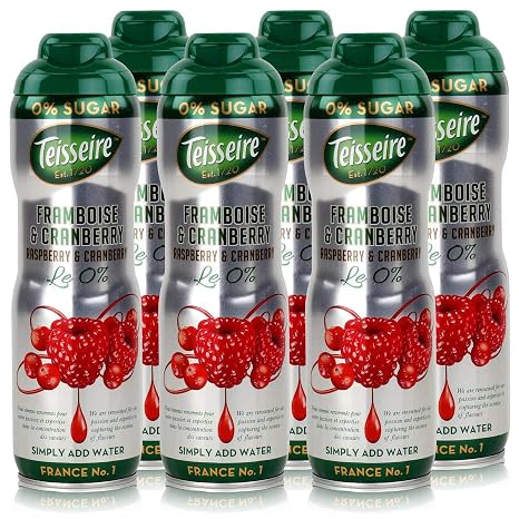 Teisseire Drink Syrup Raspberry & Cranberry 0% - 600 ml - Syrup That Tastes Just Like the Fruit (Pack of 6)