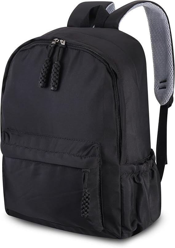 School Backpack Unisex, Casual Black School Bag for Girls Boys, Lightweight College Bag for Women & Men, Waterproof Rucksack Fits 14 Inch Laptop for Travelling Commuting