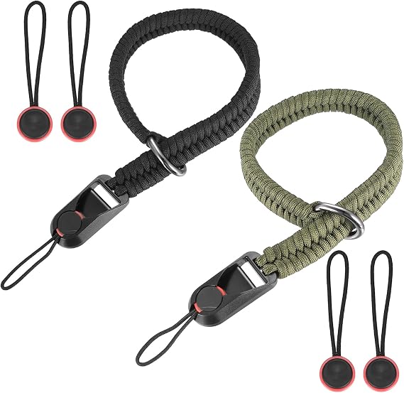 2 Pcs Camera Wrist Strap with Quick Release Buckle(4pcs), Quick Release Paracord Rope Camera Hand Straps, Adjustable D Rings Safety Straps for DSLR or Mirrorless Cameras