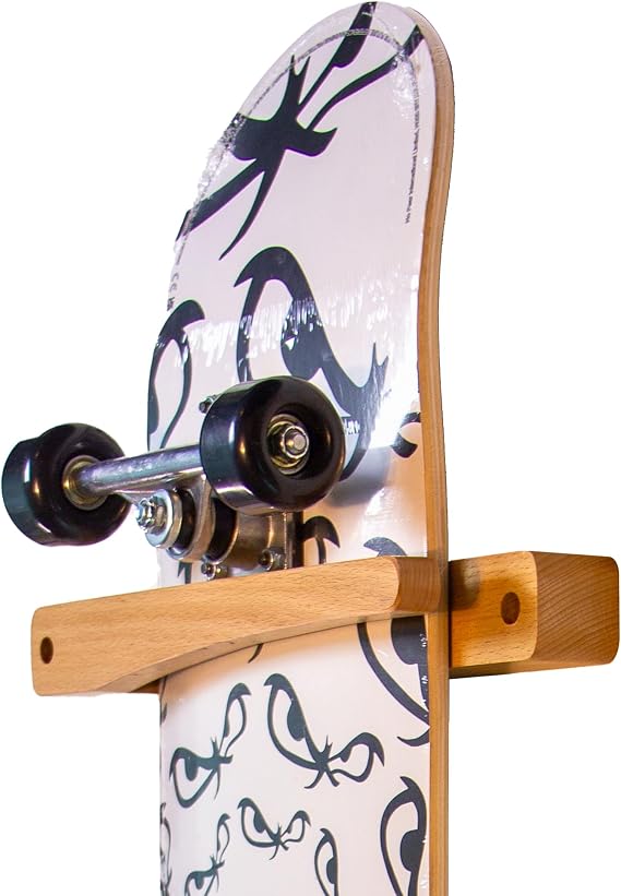 Tapeera 1-Pack Vertical Skateboard Wall Mount - Wooden Skateboard Rack Hanger - Longboard Mini Cruiser Skateboard Display Storage Accessories - Skate Board Holder Shelf Organizer Skateboard Deck Décor