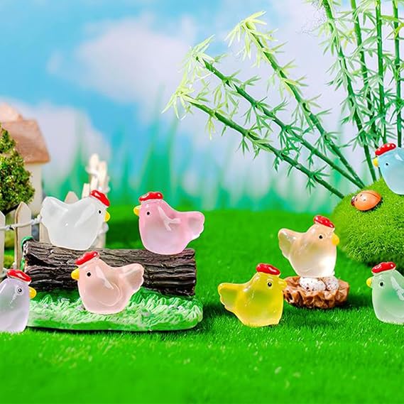 16Pcs Mini Luminous Resin Chicken,Miniature Figurines,Cute Ornaments,Glow in The Dark Tiny Resin Animals Hens Chicken Tiny Home Party Decor for Micro Landscape Dollhouse Garden Potted