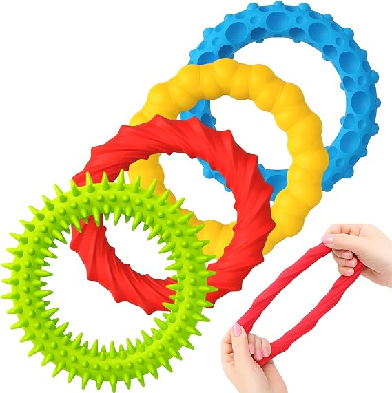 Sensory Fidget Toys, 4 Pack Stretchy Fidget Bracelet with Texture, Calming Sensory Toys for Focus and Relaxation, Soft Silicone Bracelets