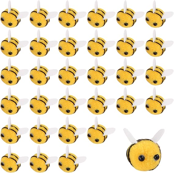 GMHLLES 32 PCS Mini Wool Felt Bees, Cute Bumble Bee Plush Bee Costume, Tiny Craft Bees for Clothing Hat Accessories Craft Making Home Decoration DIY Projects