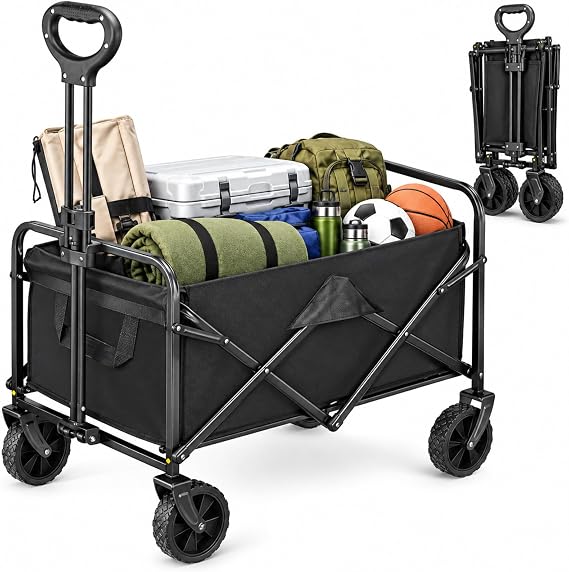 Collapsible Festival Trolley,Heavy Duty Folding Camping Trolley Cart,Black