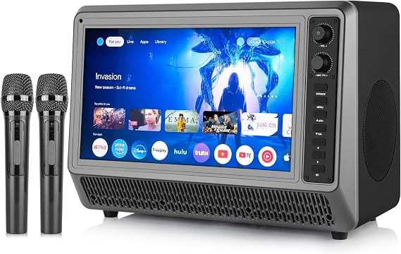 15.6inch Smart TV,Small Television with Digital Tuner,Featuring Bluetooth,Karaoke Microphone,12V/6A-24V/4A input, Supporting HDMI/USB. Ideal for House parties and Camping trips (grey)