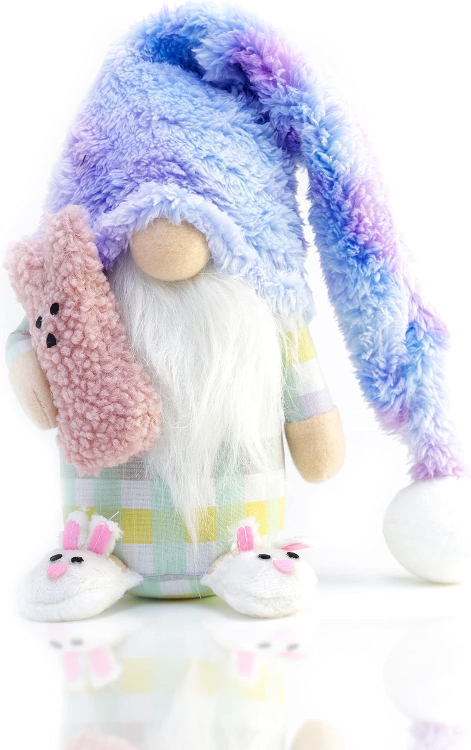 Madanar Easter Pajama Gnome Plush Holding Peep Bunny Swedish Decor for Tiered Tray Shelf Table Decorations (Easter)