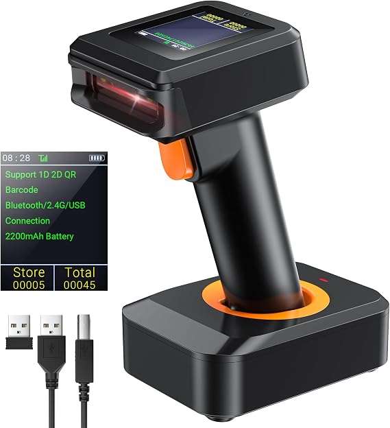 Tera HW0006 | 2D Wireless Barcode Scanner with Display Screen – Bluetooth, 2.4G & USB 3-in-1 Kablosuz El Tipi Barkod Okuyucu