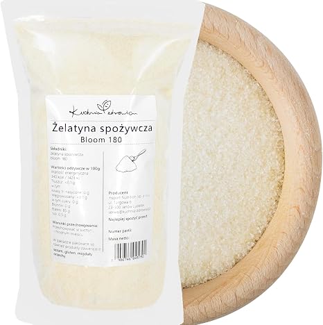 Gelatin Powder 180 Bloom 1 kg - Food Grade Ideal for Bones Joints Desserts & Gelling Purposes Pure Protein KUCHNIA ZDROWIA