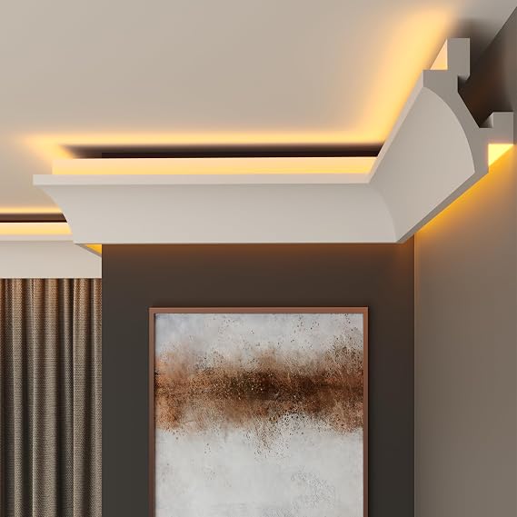 XPS Ceiling Cornice Coving – Extruded Polystyrene Moulding Trim, Lightweight Decorative Coving for Ceilings, LED Coving, LED Cornice, LED Lighting Coving (CLL16, 16M (8 Length))