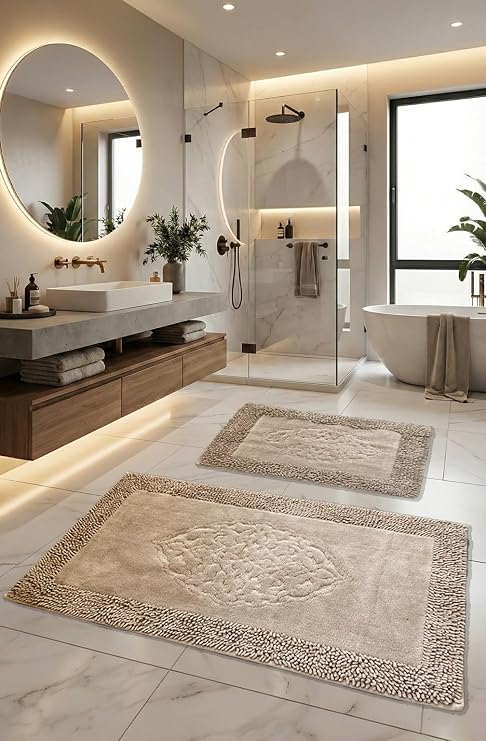 Pamukkent Süper Emici 2'li%100 Pamuk Ultra Lüks Banyo Paspası Seti 60x100 cm ve 50x60 cm (Kahverengi)