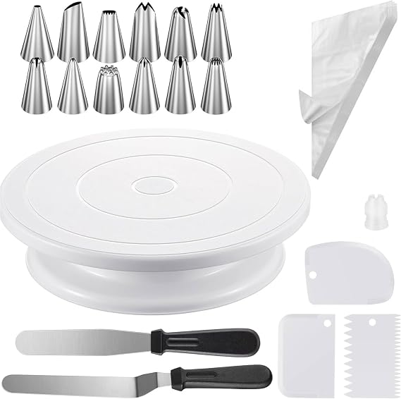69 Pcs Cake Decorating Kit, 11 Inch Cake Turntable Set with 50 Piping Bags, 12 Icing Tips, 3 Smoothers and 2 Palette Knives, Cake Decorating Supplies for Beginners