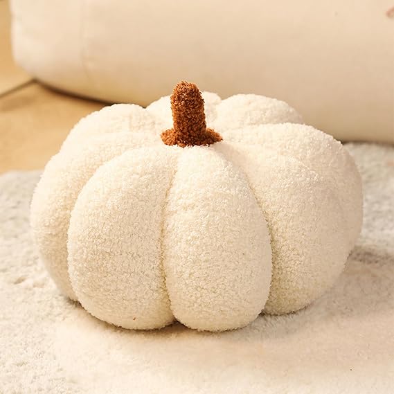 Halloween Almohada de Calabaza de Peluche, Almohada de Calabaza 3D, Decoración Esencial para Sofá, Cama, Fiestas de Otoño, Thanksgiving y Hogar (23cm/Blanco)