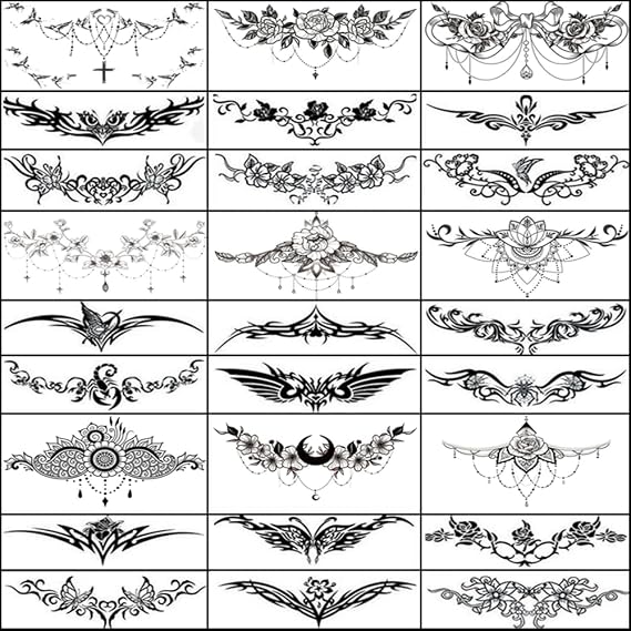 27 Sheets Sexy Temporary Tattoos for Women Long Lasting Sexy Temporary Tattoo Stickers Kit Chest Abdomen Navel Fake Tattoos Makeup Art Apply Fake Tattoo for Women and Girl