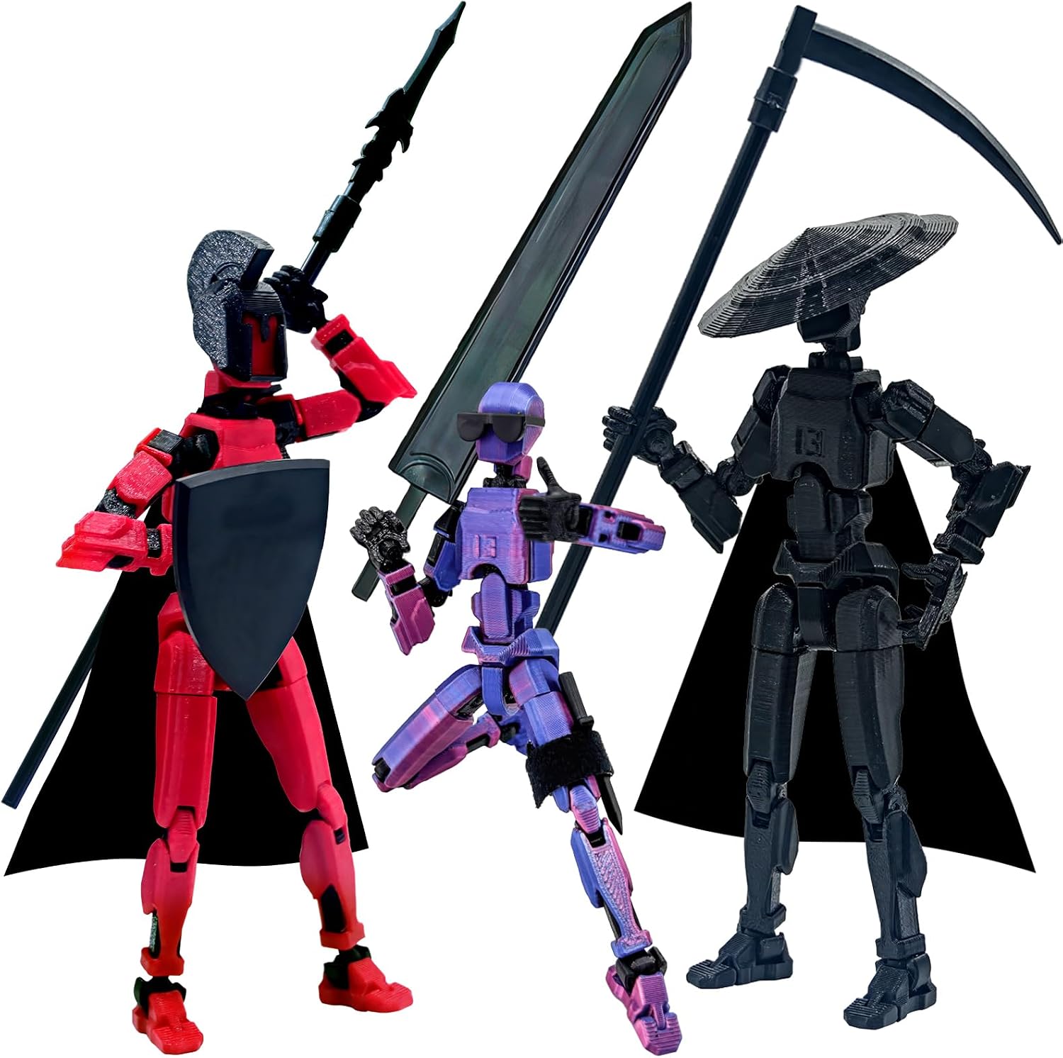 Assembly Completed T13 Action Figure Set, 3D Printed Action Figures, Dummy 13 Action Figure, Titan 13 Action Figure, for Collectors Desktop Decorations 3PCS - RedBlackLaser purple