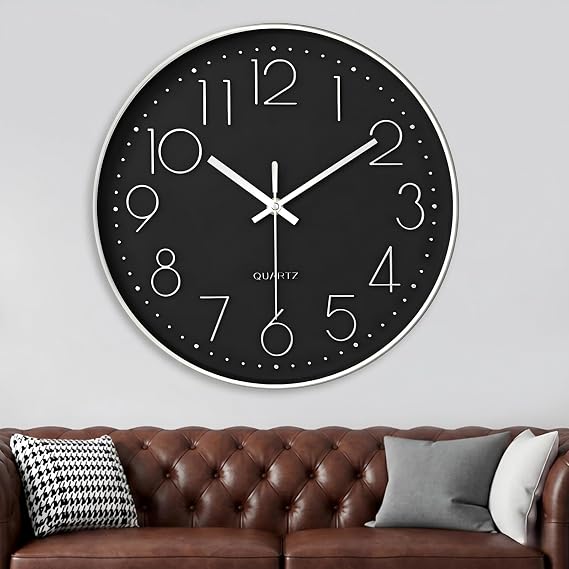 Wall Clock 8 Inch, Wall Clocks for Living Room Non-Ticking Silent, Kitchen Clock Wall with Stereoscopic, Dial Ultra-Quiet Movement Quartz for Living Room Bedroom Kitchen Office Classroom Decor