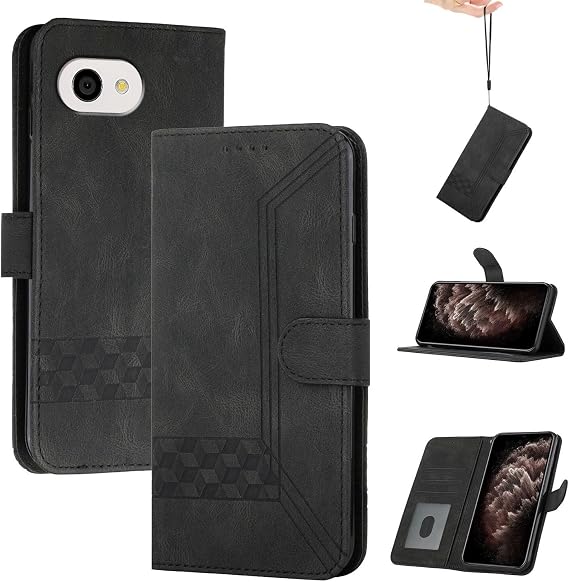Cover Compatible with Sharp Aquos R2 Compact Phone Case Wallet Card Slot Flip Stand Black