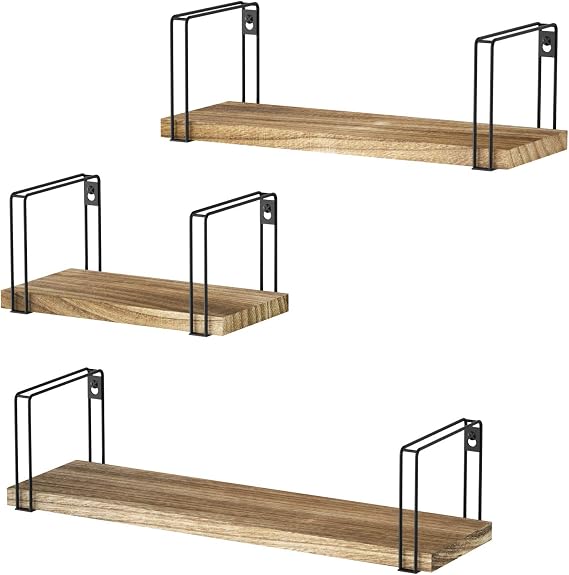 SRIWATANA Rustic Wooden Wall Shelves Set of 3