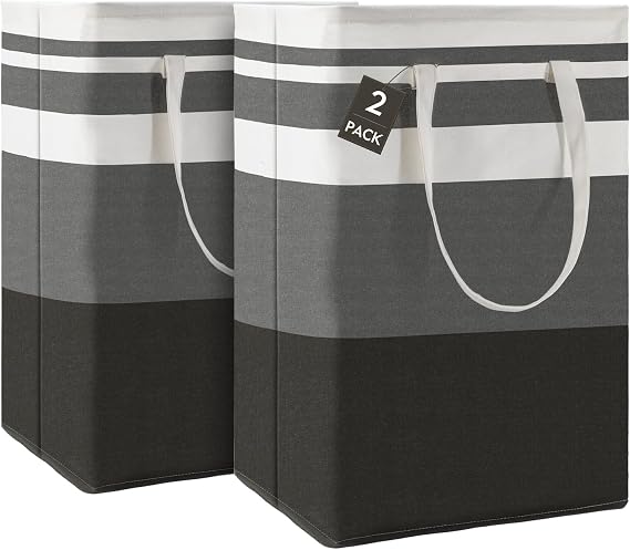 Maxsilan 80L 2-Pack Laundry Basket Bag, Collapsible Clothes Hamper, Grey