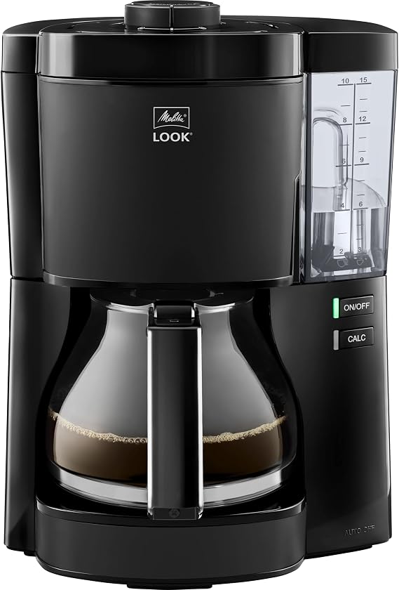 Melitta Look Filter Coffee Maker with Glass Carafe and Removable Water Reservoir, Descaling Program, for up to 10 Cups of Coffee, Black
