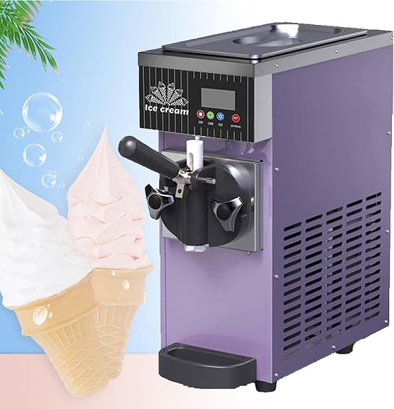 Commercial Ice Cream Machine, Soft Serve Maker with Hopper, Freezing Tank, Auto Clean, LED Screen, 750W Stainless Steel, Ideal for Home or Business Use
