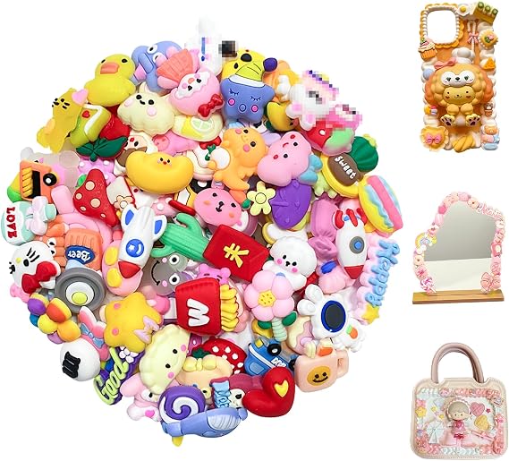 100Pcs Slime Charms | Cute Cartoon Bulk Flatback Resin Charms for DIY Crafts Making Jewelry, Ornament, Scrapbooking, Beads | Phone Charm Making Kit | DIY Slime Accessories - Random Non-Repeating Style