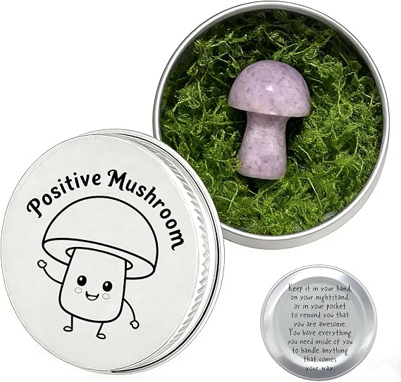 Amethyst Crystal Mushroom in Tin Box, Emotional Support Mushroom