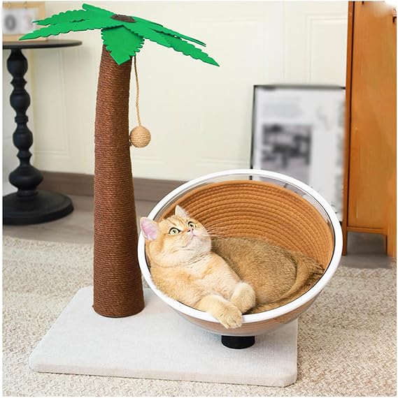 Palm Tree Cat Scratching Post with Sisal Rope Hanging Interactive Ball 3 in 1, 24H Scratching Post for Cats with Reinforced Stable Base for Cats Climbing,Play and Rest