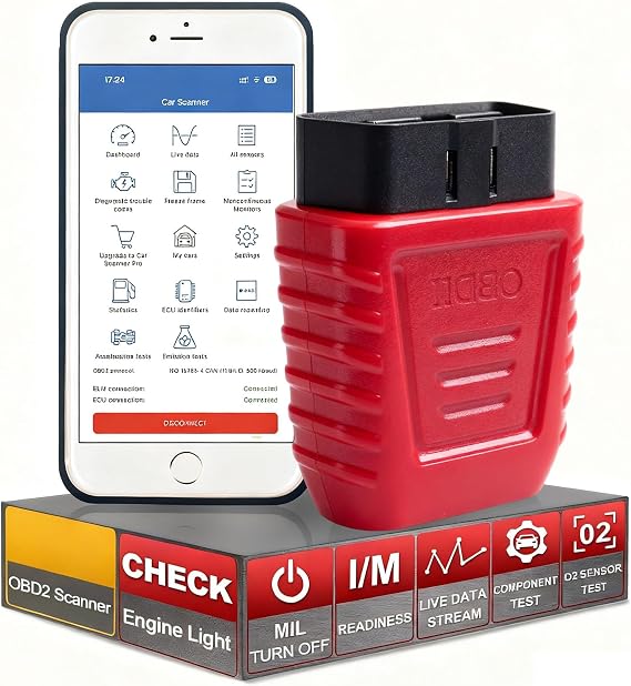 OBD2 Scanner Bluetooth, Wireless Car Diagnostic Tool for iOS & Android, Professional Engine Fault Code Reader and Clearer, OBDII Check Engine Light Diagnostic Machine for UK Cars