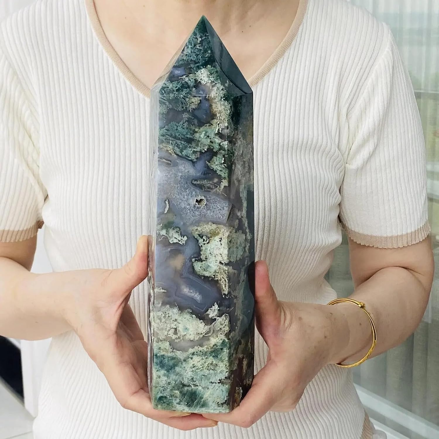 AtkitS Obelisk Glass Needle Quartz Natural Agate Home Decoration 80-100g