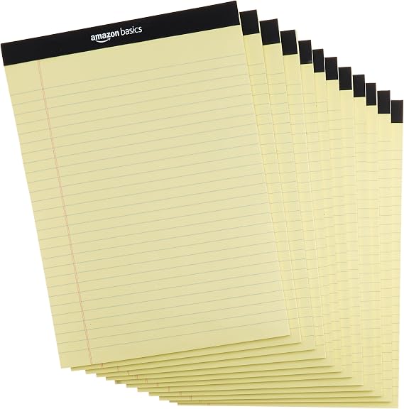 Amazon Basics Legal Notepad, 50 Count, Pack of 12, Letter Canary Design
