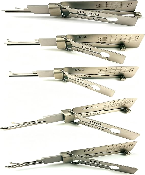 Professional Lock Pick Tool Set,5pcs 2-in-1 M1/MS2 SC4 SC1 KW5 KW1 Lock Open Tools for Door Lock,Locksmith Kit