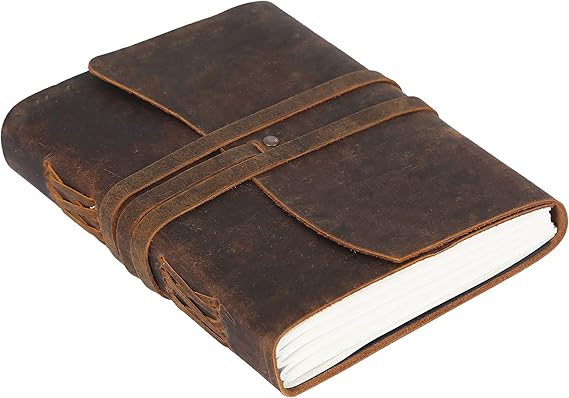 Handmade Leather Journal/Writing Notebook Diary/Bound Daily Notepad For Men & Women Unlined Paper Medium, writing pad for artist, sketch (8 x 6, Brown Tan)