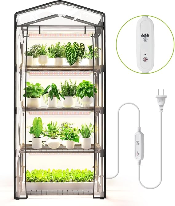 Indoor Greenhouse with Grow Light, 4-Tier Shelf, 26.4x19x61in