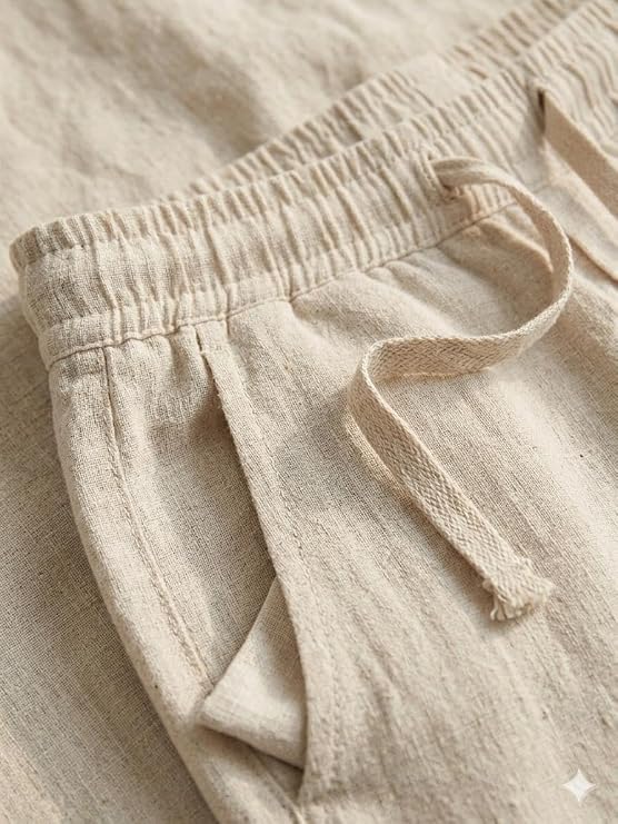 Erkek Baggy Kalıp Beli Lastikli%100 Pamuk Keten Görünümlü Pantolon 1007DNGR