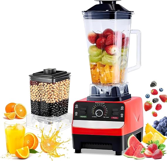 Professional Blender, 2000 W Glass Blender, Professional 2 L Blender 2 in 1, 4 Stainless Steel Blades, 6 Speeds, Automatic Cleaning Function for Juices, Smoothies and Smoothies.