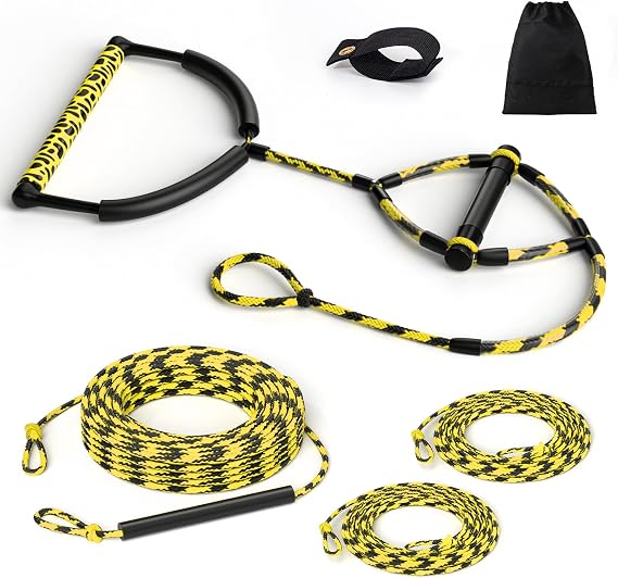 75FT Wakeboard Rope and Handle, 4 Sections Adjustable Water Ski Ropes for Water Skiing, Floating Wakeboard Tow Rope Watersport Lines for Waterskiing, Wakeboarding, Kneeboarding, Towable Tubing