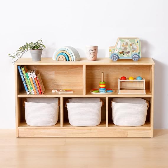 OOOK Rubber Wood 5-Compartment Kids Shelf, 110 cm L Toy Storage Shelf