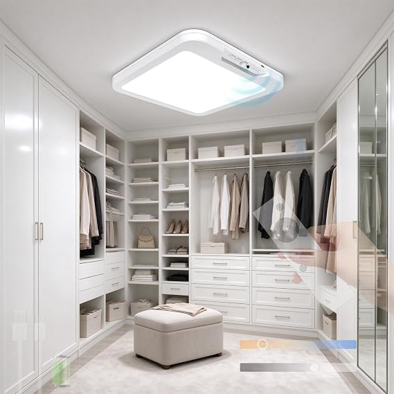 Hareket Sensörlü İç Mekan Tavan Lambası Kısılabilir LED Tavan Lambası 2700 K / 4500 K / 6500 K Oturma Odası Banyo Mutfak için USB Şarj Edilebilir Tavan Lambası (Beyaz, 18 cm) [Enerji Sınıfı A+++]