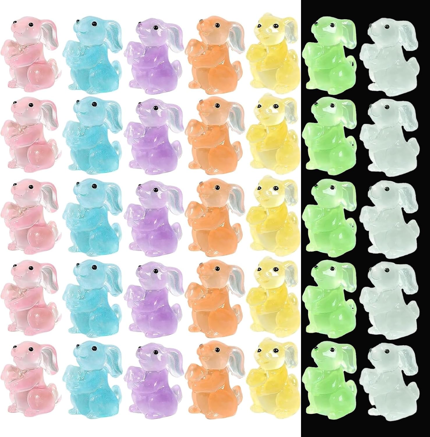 Easter Bunny Mini Resin Animals, 70-Piece Set with 7 Colors for Dollhouse Decoration and Fairy Garden Landscaping, Easter Egg Fillers and Party Favors, 21x15mm Size