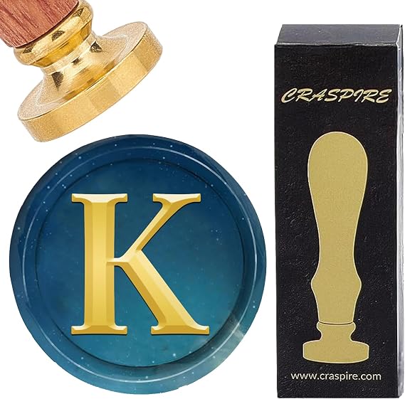 CRASPIRE Initial Alphabets K Wax Seal Stamps Letter Vintage Removable Brass Sealing Stamp Heads 25mm Copper with Wooden Handle for Wedding Christmas Envelopes Invitations Card DIY Craft Birthday Gift