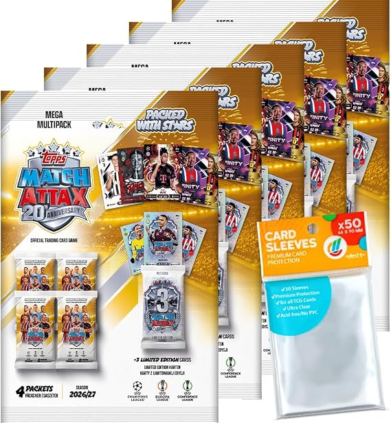 Bundle with UCC Match Attax Champions League 2026/27 Trading Cards - 5 Mega Multipacks + Exclusive Collect-it Cases