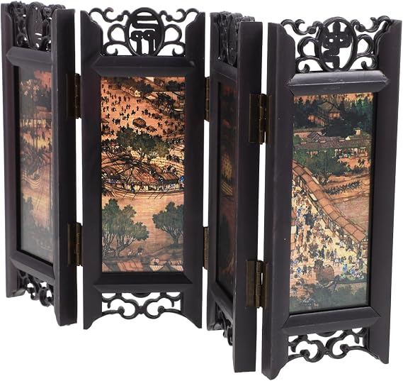 Antique Mini Folding Screen Decoration Black PP for Bedroom Office