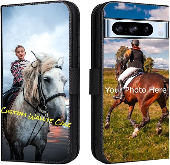 Personalised Case for Google Pixel 8 Pro Flip Leather Case with Card Slot Stand Function Case with Own Photo Image Text Personalised Mobile Phone Case - Black-LN4